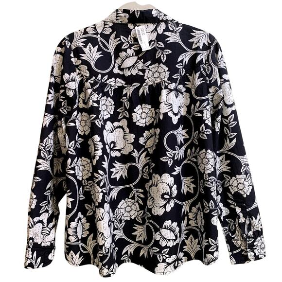 Tulip Sadie Blouse Shirt Women Size Small Black White Floral Cotton Relaxed Fit - Picture 5 of 10